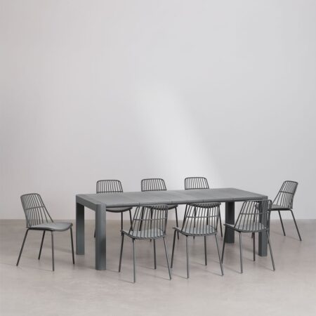 Set tavolo rettangolare (220x100 cm) Arnadine e 8 sedie da giardino Maeba