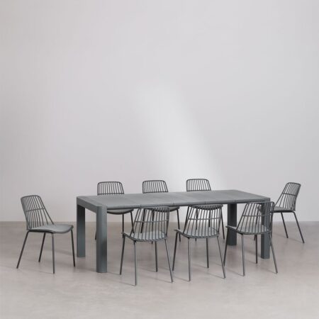 Set tavolo rettangolare Arnadine (220x100 cm) e 8 sedie da pranzo Maeba