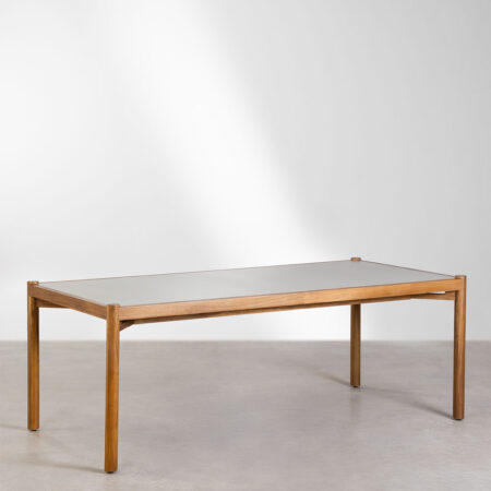 Set Tavolo Rettangolare Gamila (210x100 cm) e 6 Sedie da Pranzo in Legno e Cemento Orebro