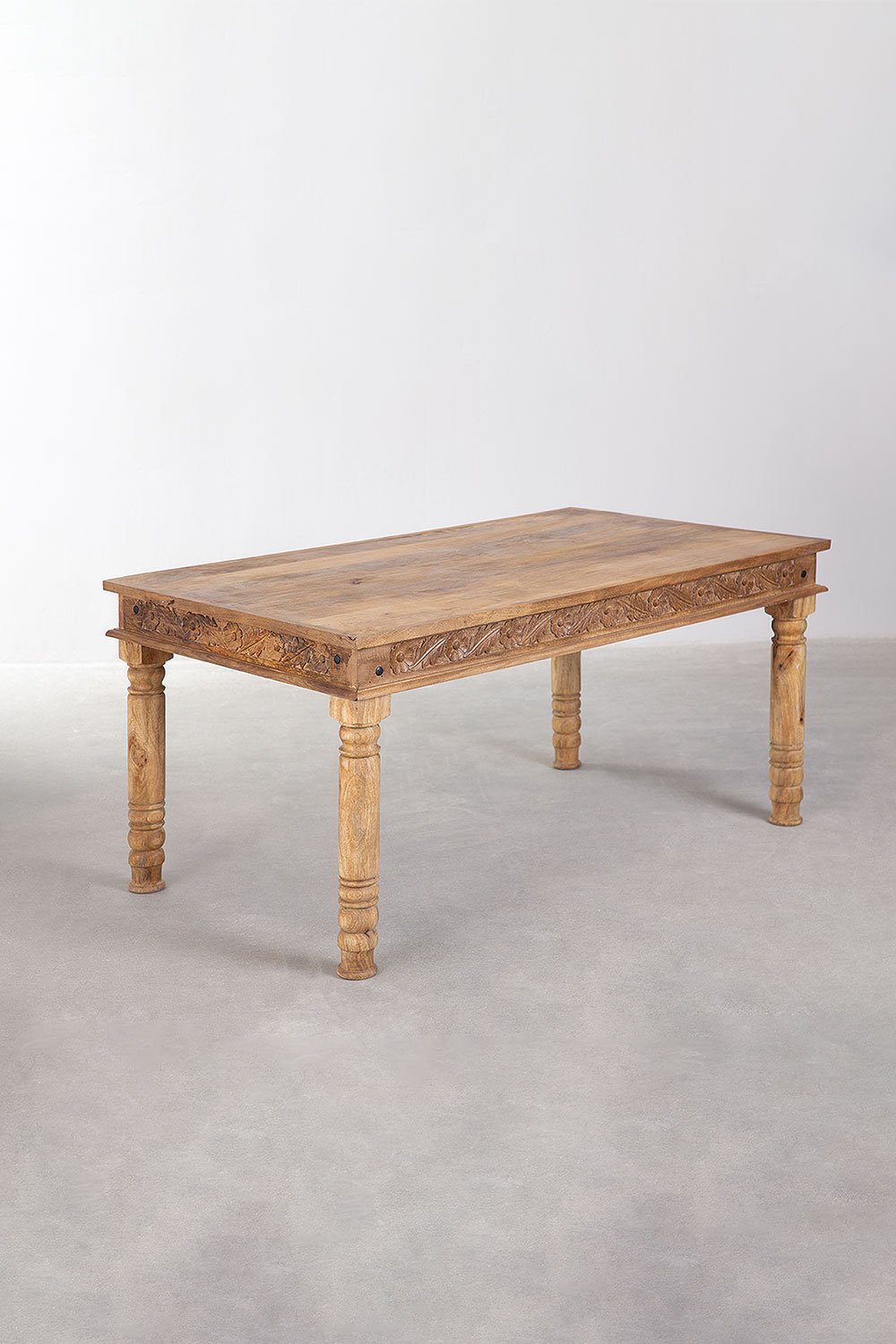 Set Tavolo Rettangolare in Legno di Mango (160x90 cm) Taraz  e 6 Sedie da Pranzo in Tessuto Sunna