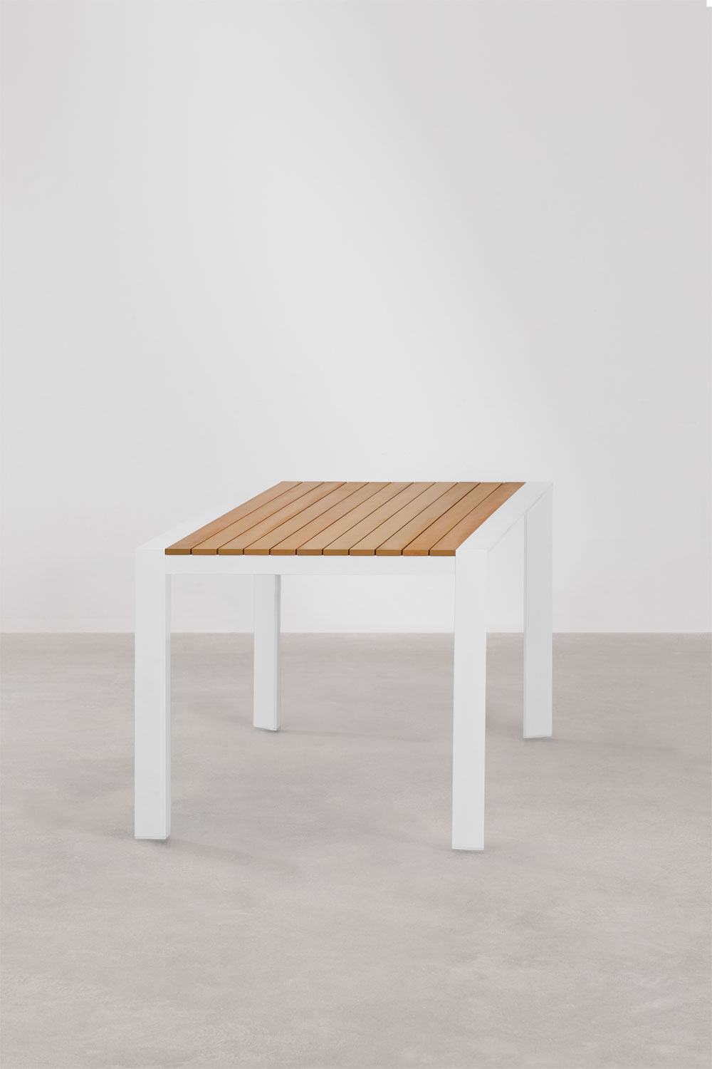 Set tavolo rettangolare in legno e alluminio Archer Classic (160x90 cm) e 6 sedie da giardino impilabili Ores