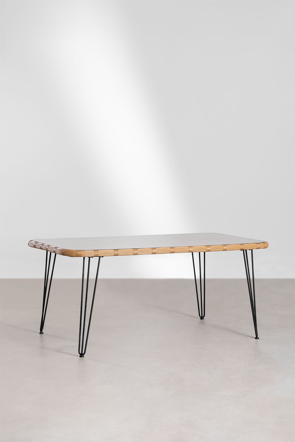 Set Tavolo Rettangolare in Vimini Sintetico (180x90 cm) Leribert e 6 Sedie da Giardino in Rattan Sintetico Aroa