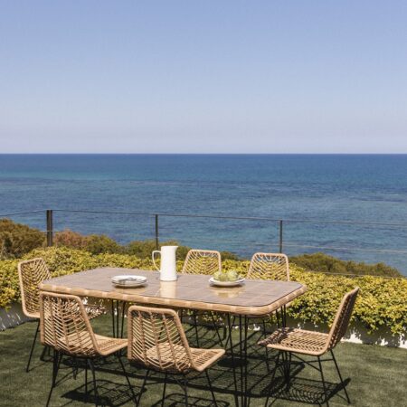Set Tavolo Rettangolare in Vimini Sintetico (180x90 cm) Leribert e 6 Sedie da Giardino in Rattan Sintetico Natural Gouda