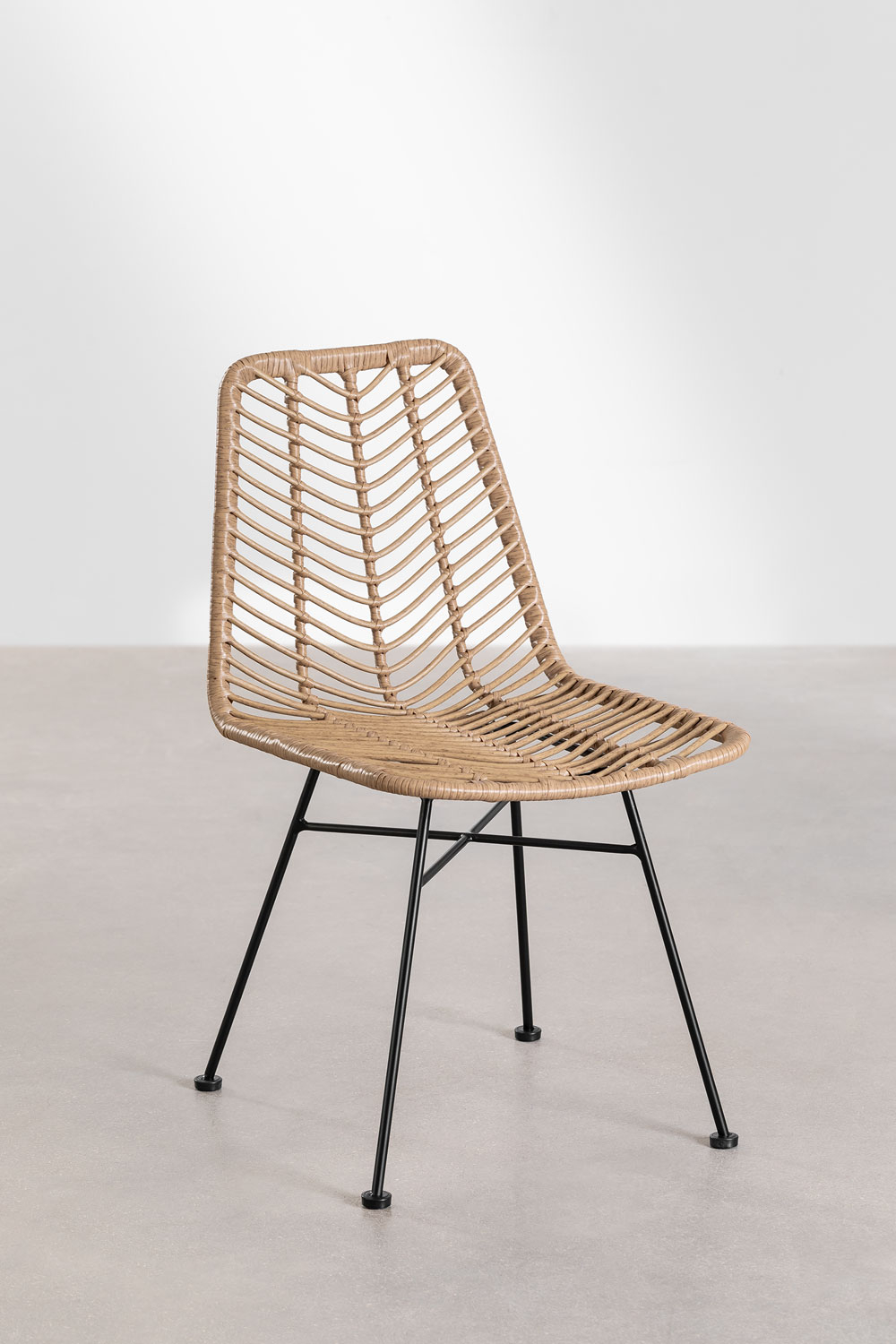 Set Tavolo Rettangolare in Vimini Sintetico (180x90 cm) Leribert e 6 Sedie da Pranzo in Rattan Sintetico Natural Gouda