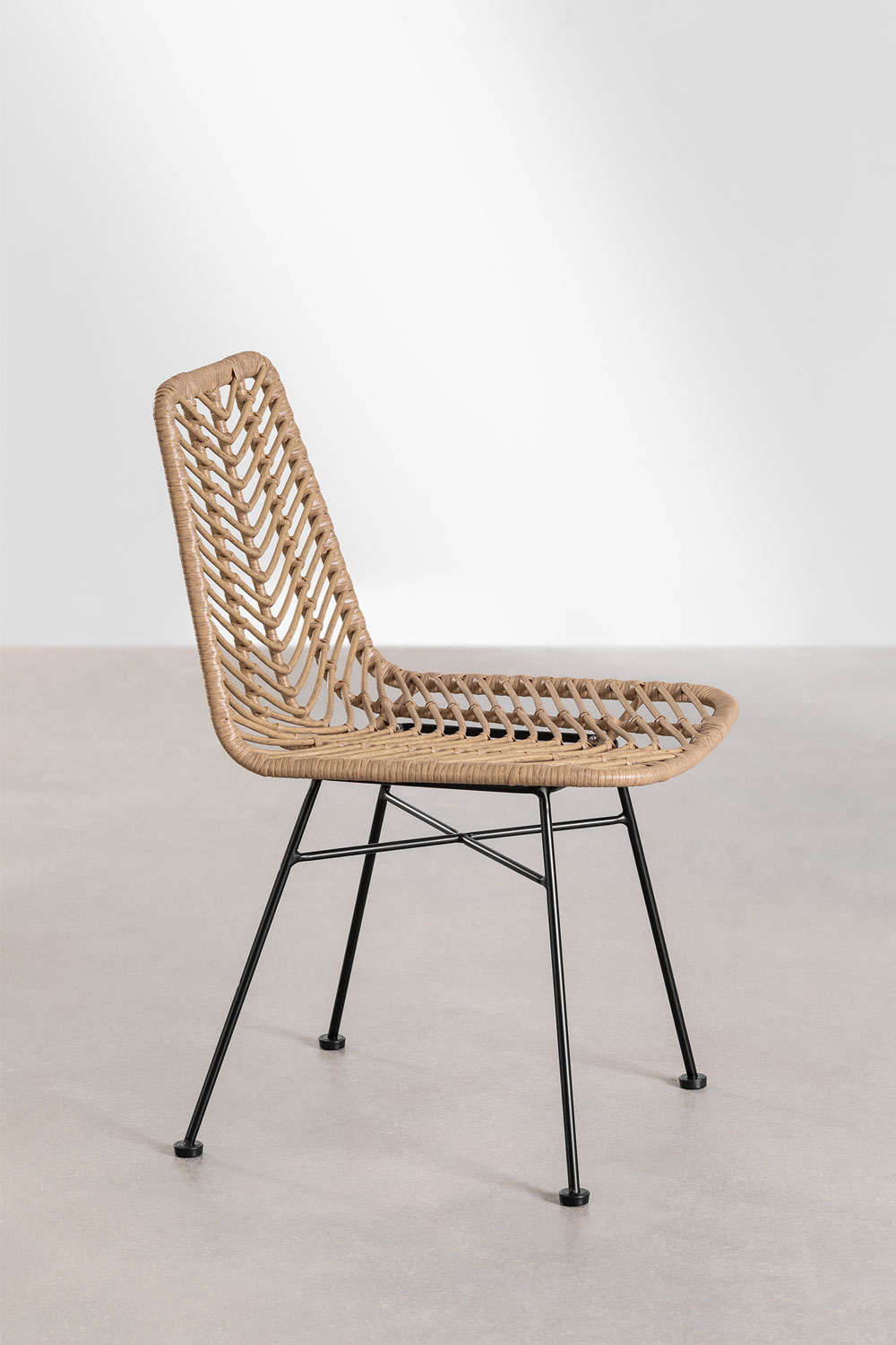 Set Tavolo Rettangolare in Vimini Sintetico (180x90 cm) Leribert e 6 Sedie da Pranzo in Rattan Sintetico Natural Gouda
