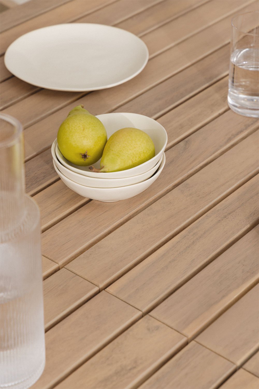 Set tavolo rettangolare (220x100 cm) e 8 sedie da giardino in legno di acacia Kaela