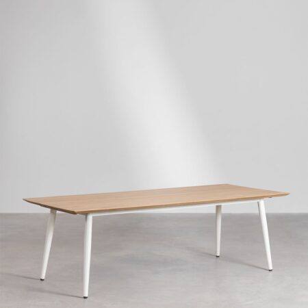 Set tavolo rettangolare Lowel in legno di teak e acciaio (240x100 cm) e 6 sedie da pranzo Boucid con braccioli