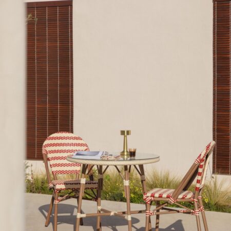 Set tavolo rotondo Brielle Bistro Ø80 cm e 2 sedie da giardino impilabili in rattan sintetico e alluminio Solange Bistro