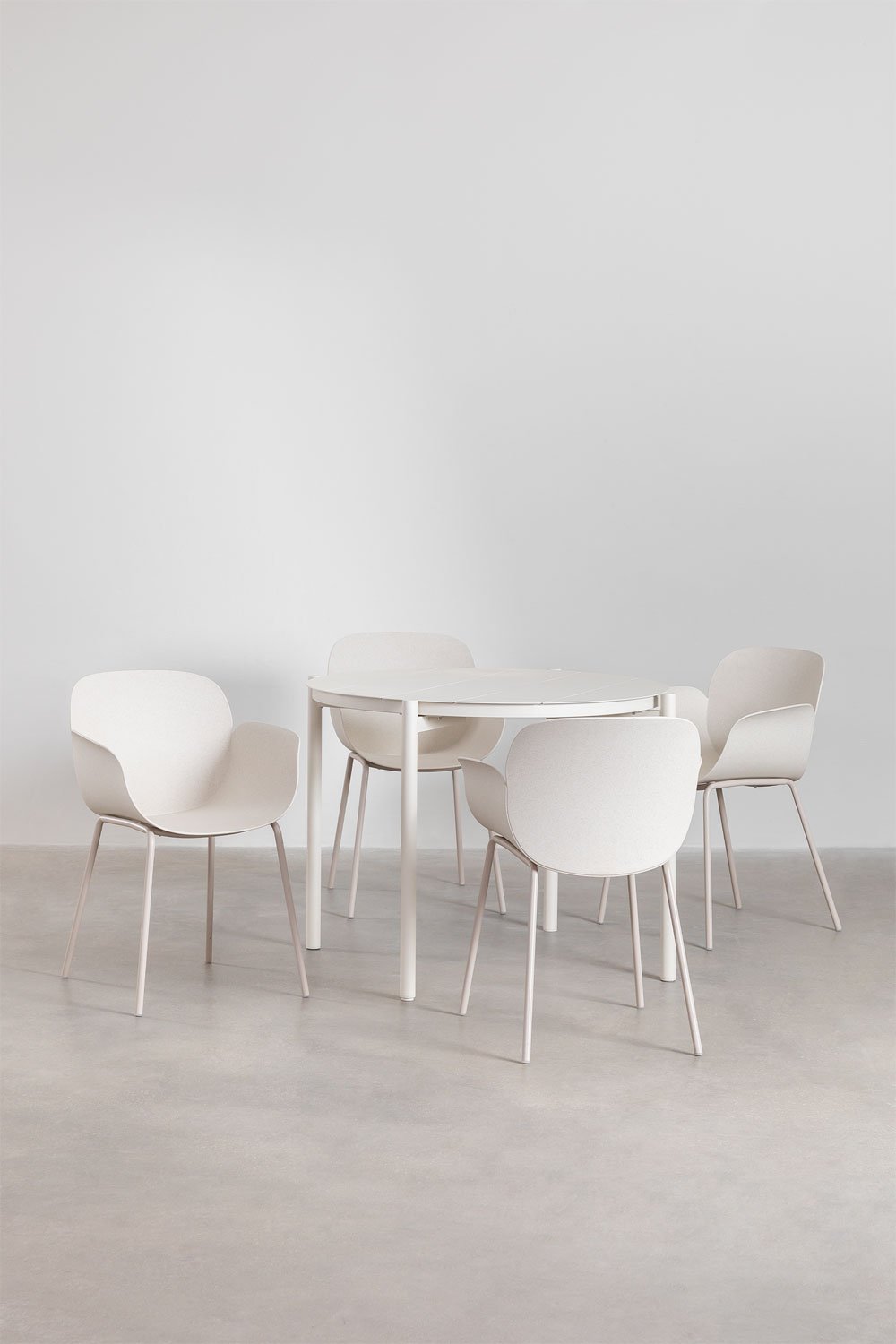 Set tavolo rotondo in alluminio Elton (Ø110 cm) e 4 sedie da giardino Lynette