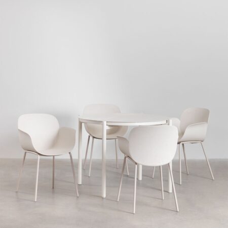 Set tavolo rotondo in alluminio Elton (Ø110 cm) e 4 sedie da giardino Lynette