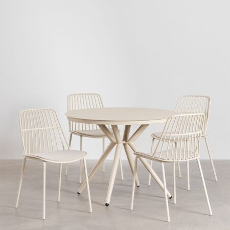 Set tavolo rotondo in alluminio Valerie (Ø100 cm) e 4 sedie da giardino Maeba