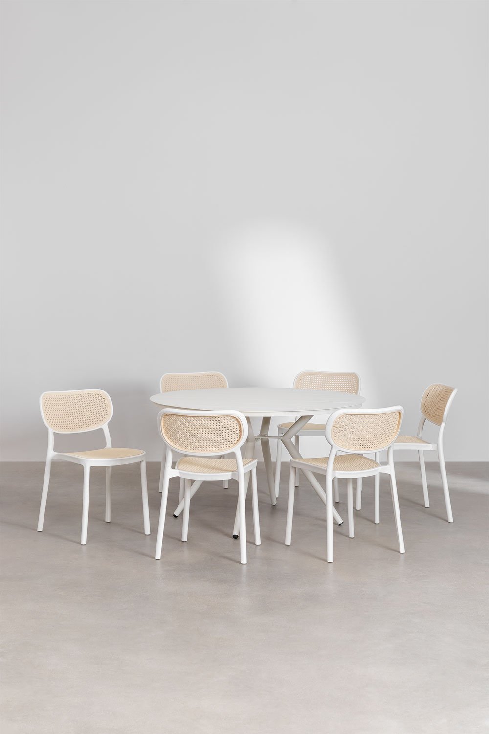 Set tavolo rotondo in alluminio (Ø125 cm) Valerie e 6 sedie da giardino Omara