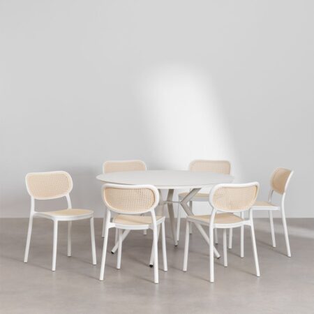 Set tavolo rotondo in alluminio (Ø125 cm) Valerie e 6 sedie da giardino Omara