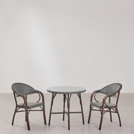 Set tavolo rotondo Ø80 cm e 2 sedie da giardino impilabili con braccioli in alluminio Brielle Bistro