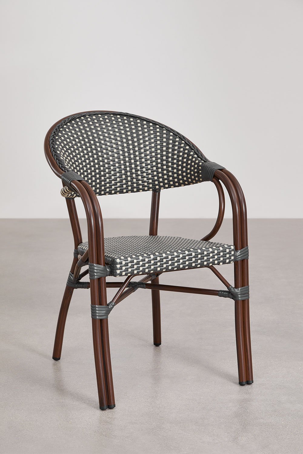 Set tavolo rotondo Ø80 cm e 2 sedie da giardino impilabili con braccioli in alluminio Brielle Bistro