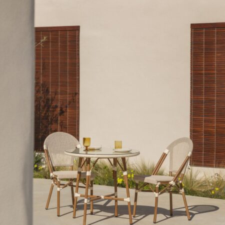 Set tavolo rotondo Ø80 cm e 2 sedie da giardino impilabili in Textilene e alluminio Brielle Bistro