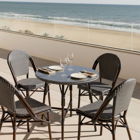 Set tavolo rotondo Ø80 cm e 4 sedie da giardino impilabili in alluminio e rattan sintetico Brielle Bistro