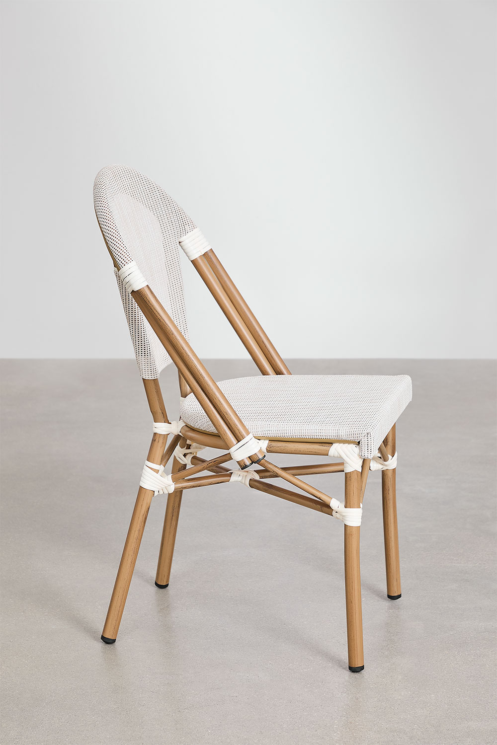 Set tavolo rotondo Ø80 cm e 4 sedie impilabili in textilene e alluminio Brielle Bistro
