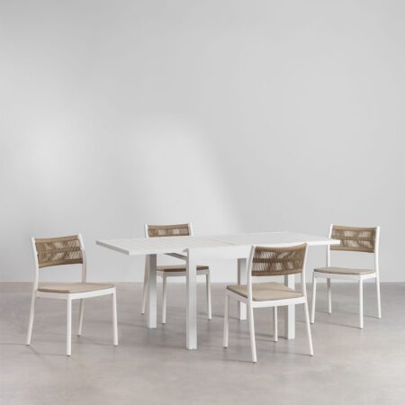 Set Tavolo Starmi Allungabile Rettangolare in Alluminio (90-180x90 cm) e 4 Sedie da Giardino Impilabili Favila