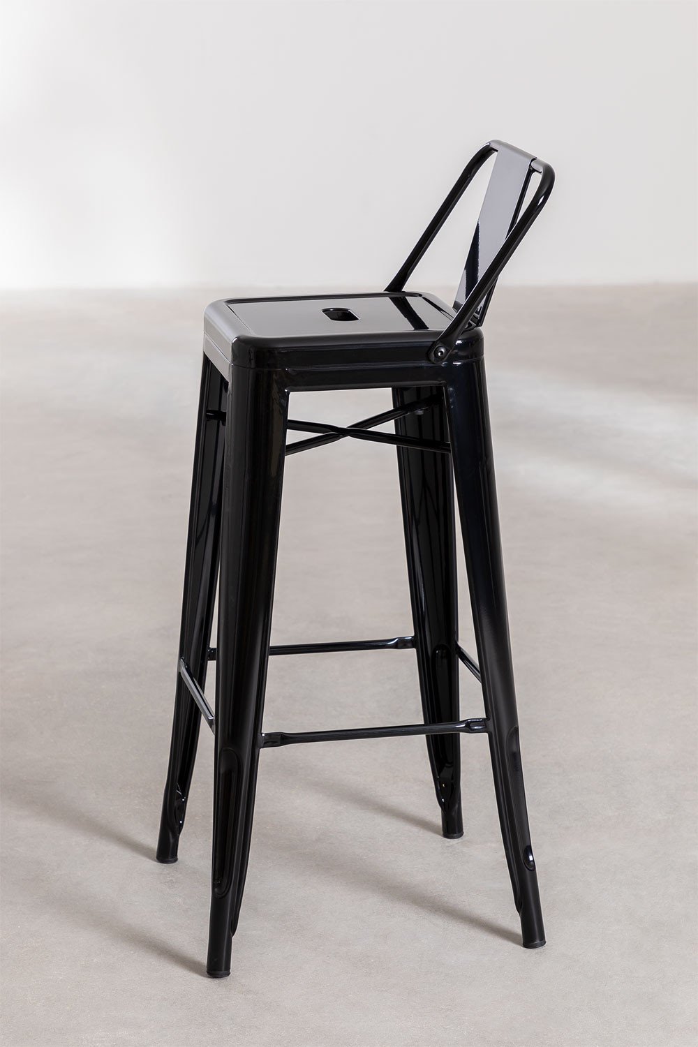 Sgabello alto con schienale in acciaio (76 cm) LIX