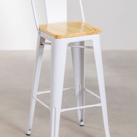 Sgabello Alto con Schienale in Acciaio(75 cm) LIX Legno