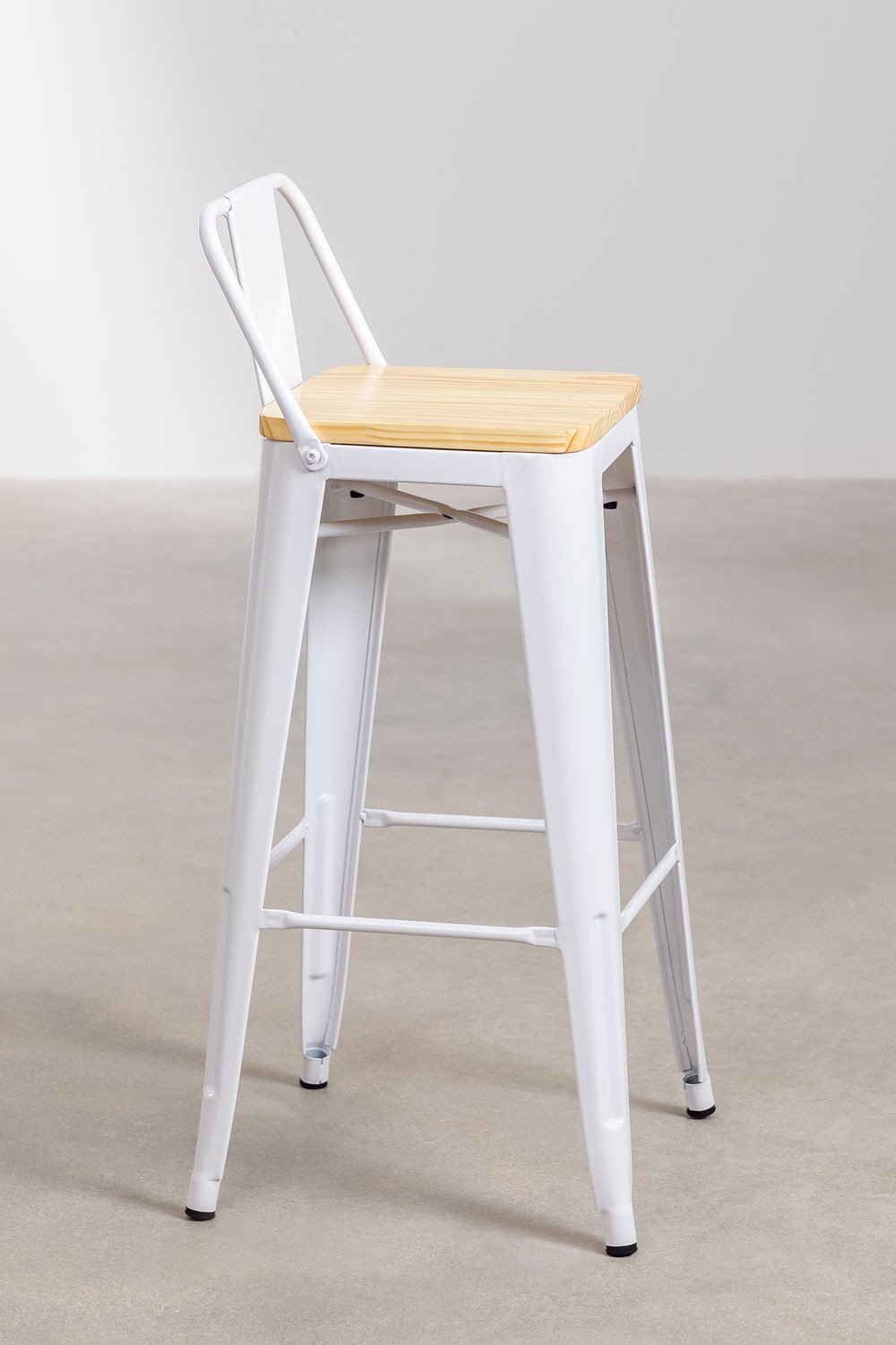 Sgabello Alto con Schienale in Acciaio(75 cm) LIX Legno
