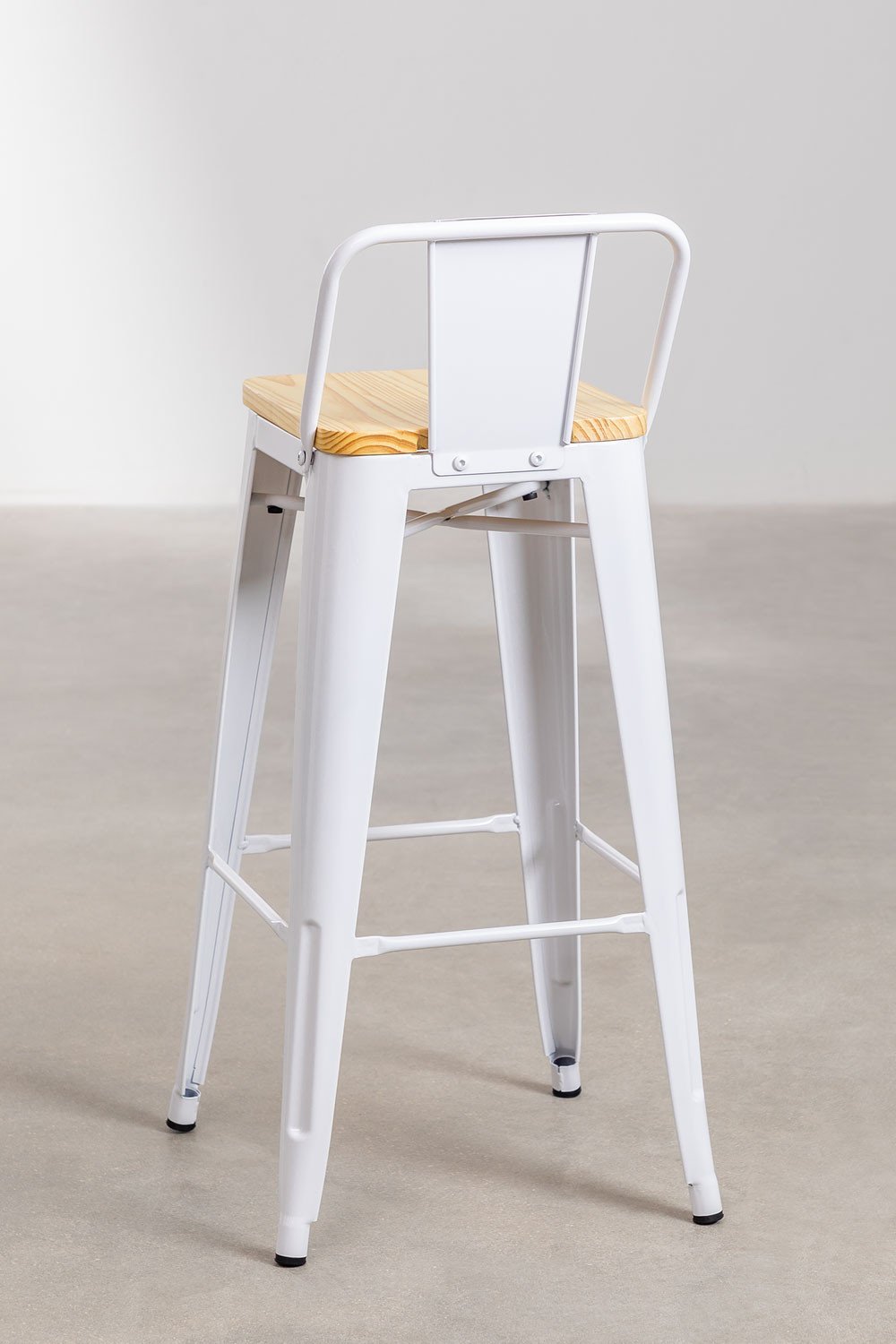 Sgabello Alto con Schienale in Acciaio(75 cm) LIX Legno