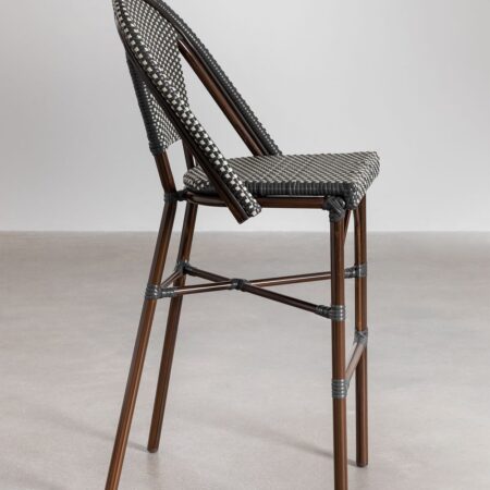 Sgabello alto da giardino impilabile con schienale in alluminio e rattan sintetico Brielle Bistro