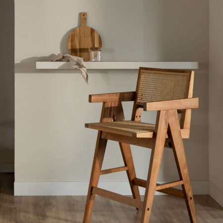 Sgabello Alto in Legno Fresno e Rattan (65,5 cm) Lali