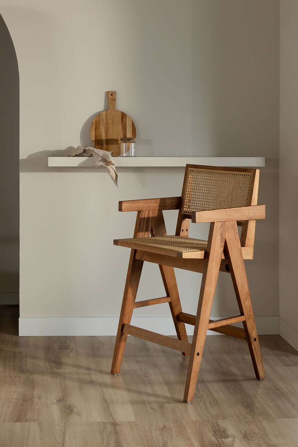 Sgabello Alto in Legno Fresno e Rattan (65,5 cm) Lali
