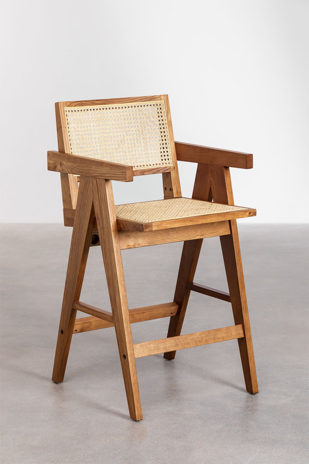 Sgabello Alto in Legno Fresno e Rattan (65,5 cm) Lali