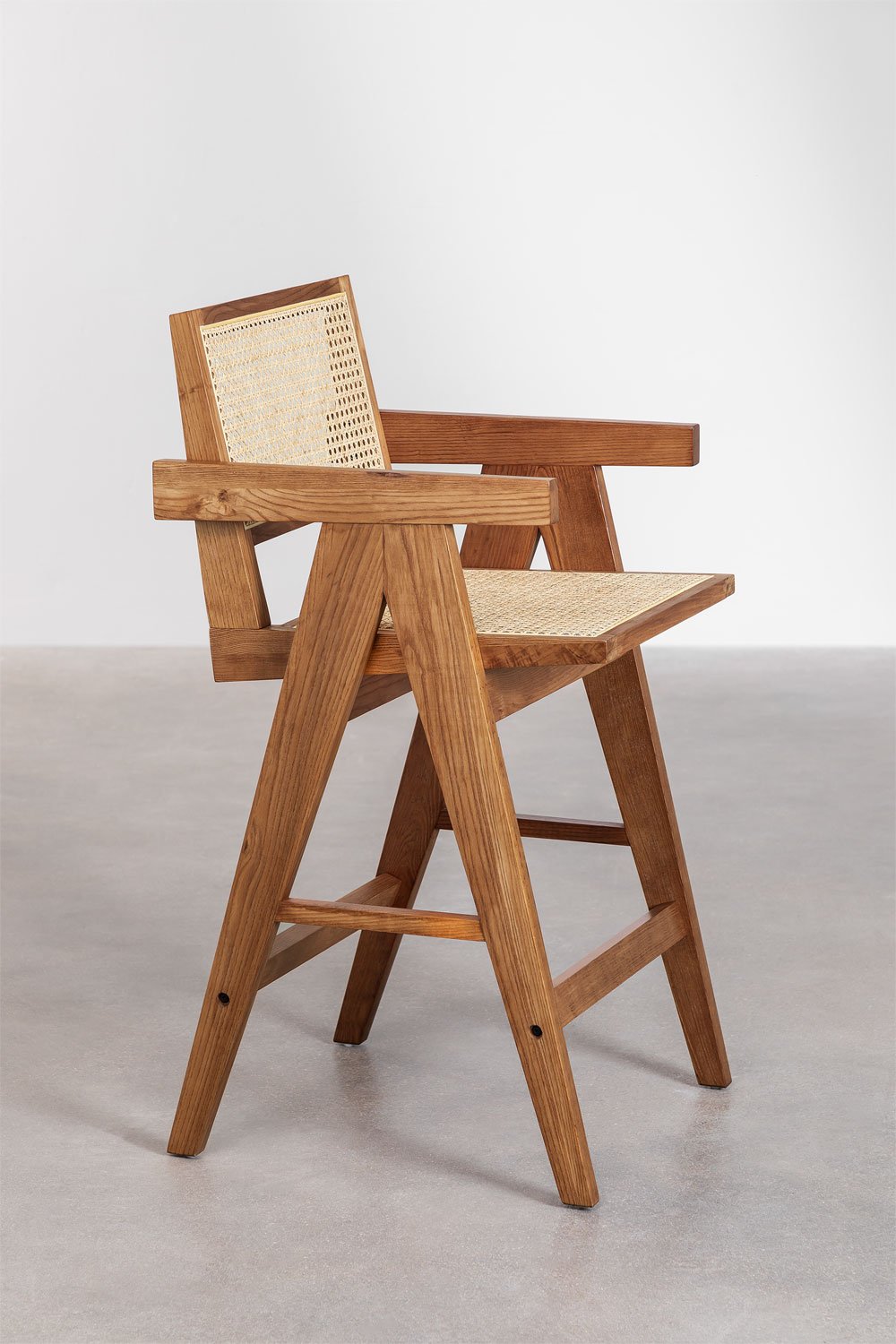 Sgabello Alto in Legno Fresno e Rattan (65,5 cm) Lali