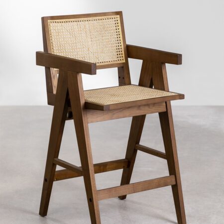 Sgabello Alto in Legno Fresno e Rattan (65,5 cm) Lali
