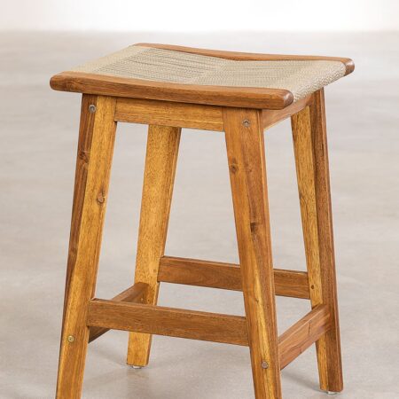 Sgabello alto 65 cm in legno di acacia e corda intrecciata Tenay