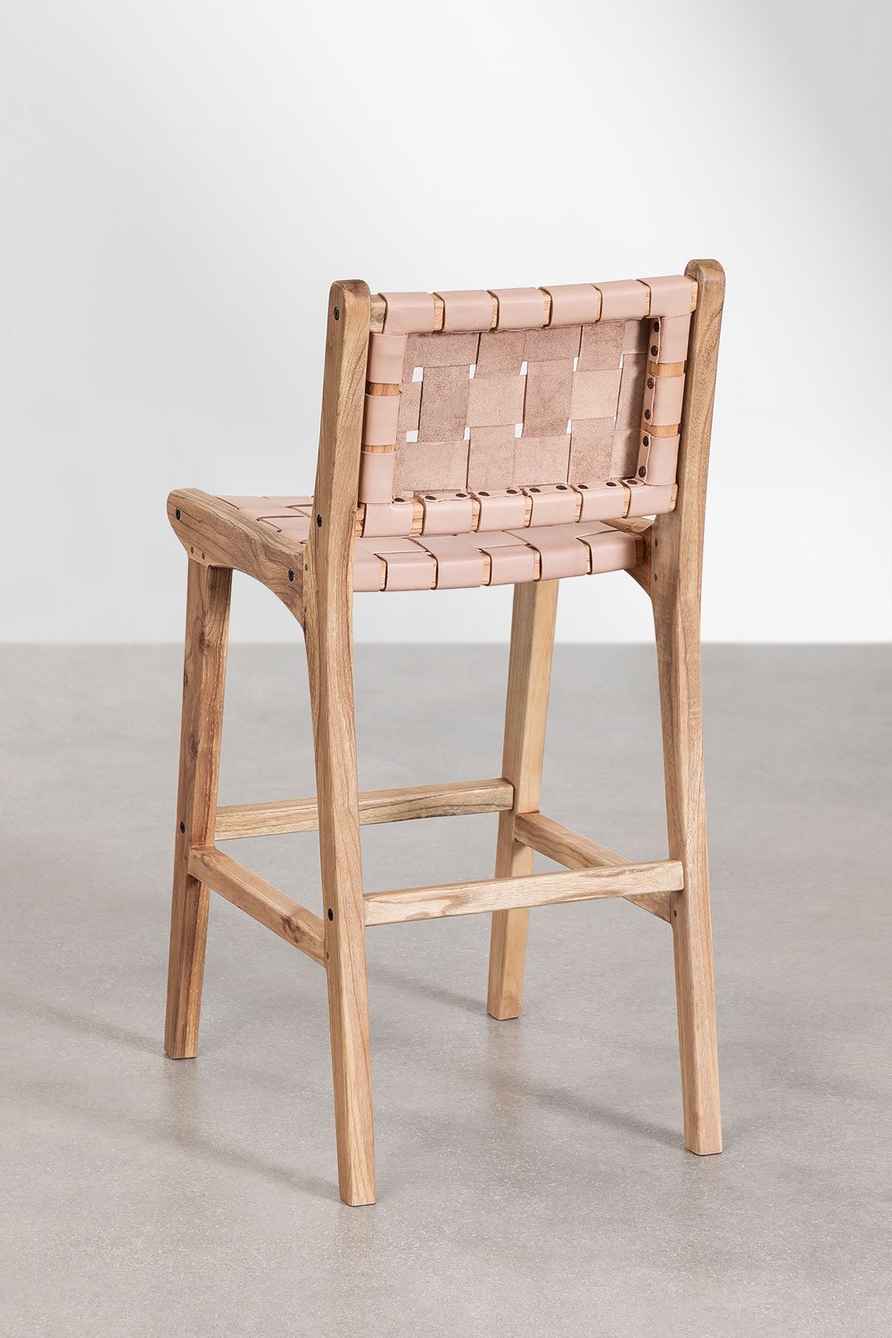 Sgabello alto 60 cm in legno e pelle Zaid