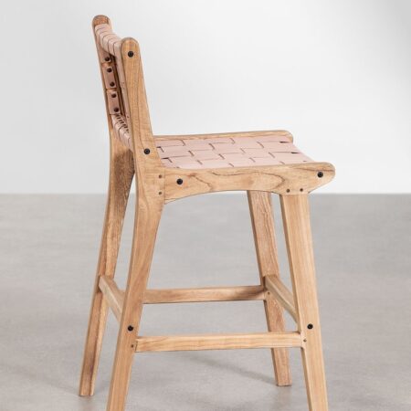 Sgabello alto in legno e pelle (61,5 cm) Zaid