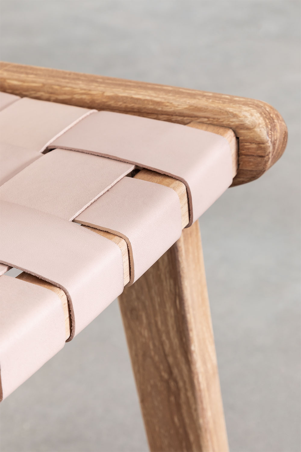 Sgabello alto 60 cm in legno e pelle Zaid