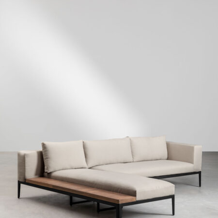 Divano Chaise Longue da giardino a 4 posti Taranis in alluminio e legno di acacia