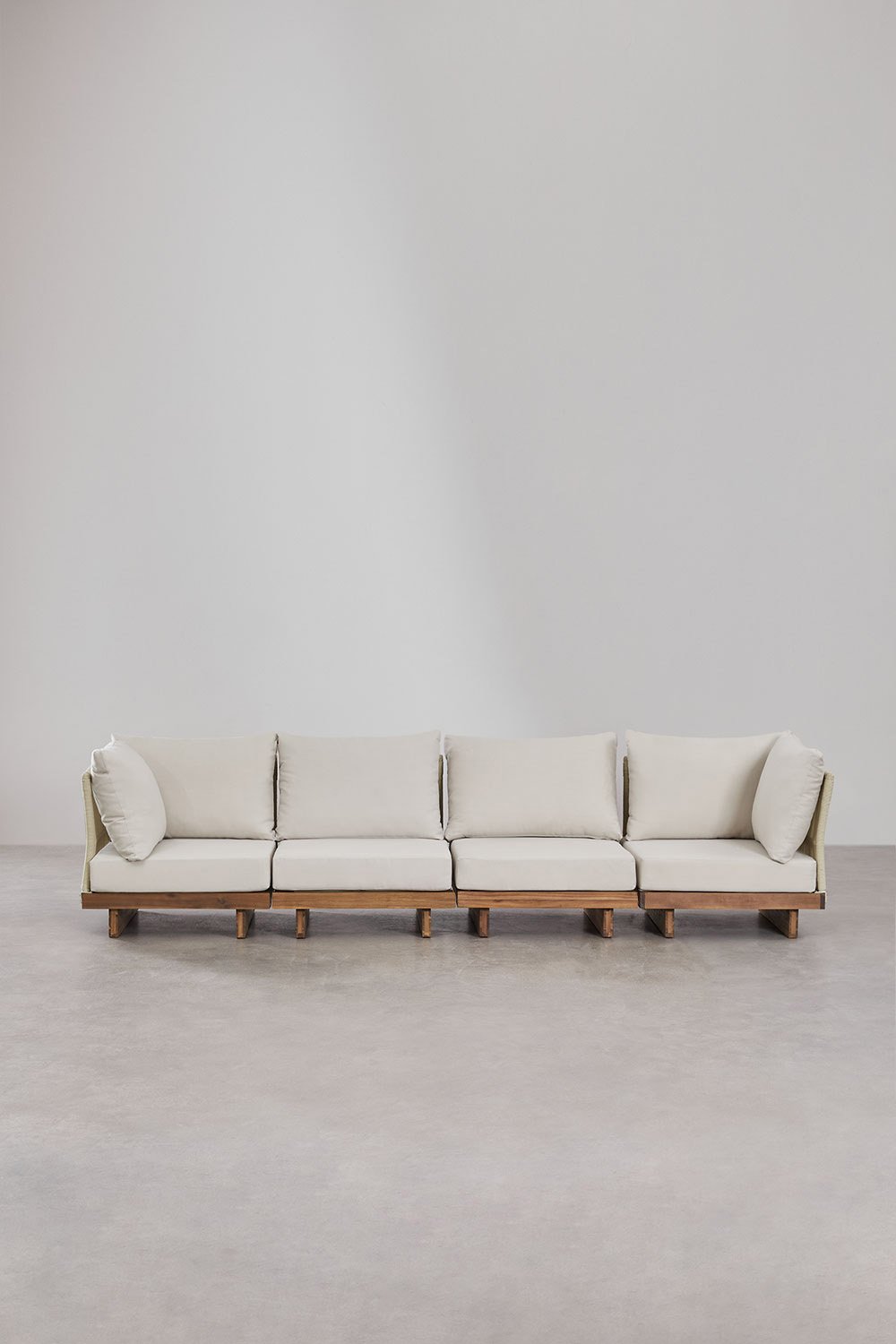Divano modulare Dailin 4 pezzi con 2 poltrone angolari in legno di acacia