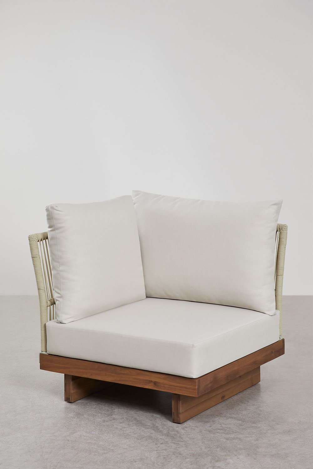 Divano modulare Dailin 4 pezzi con 2 poltrone angolari in legno di acacia