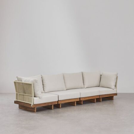 Divano modulare Dailin 4 pezzi con 2 poltrone angolari in legno di acacia