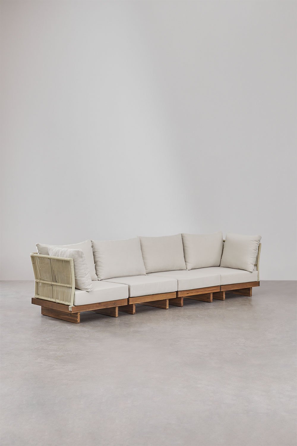 Divano modulare Dailin 4 pezzi con 2 poltrone angolari in legno di acacia
