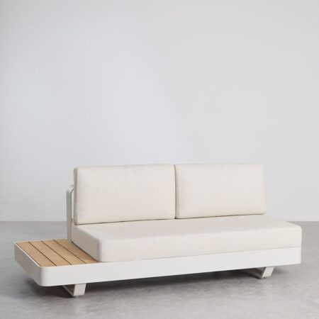 Divano componibile 2 posti in alluminio con tavolino sinistro in legno di teak Yarilo