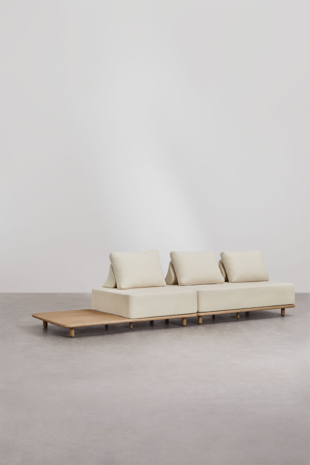 Divano da giardino modulare Portet 2 pezzi con chaise longue e tavolino in acacia