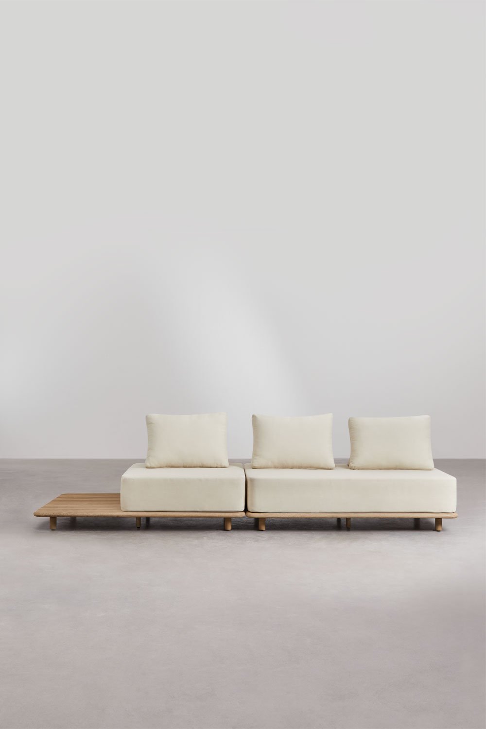 Divano da giardino modulare Portet 2 pezzi con chaise longue e tavolino in acacia
