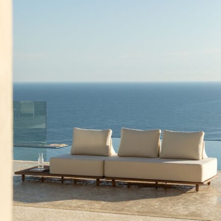 Divano da giardino modulare Portet 2 pezzi con chaise longue e tavolino in acacia