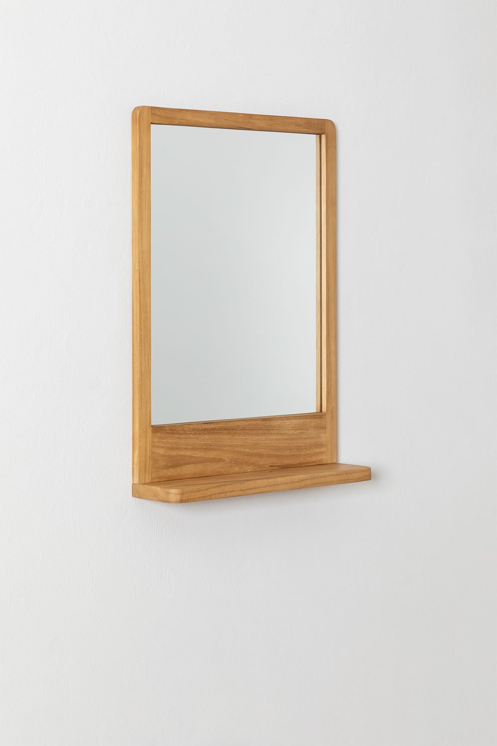 Specchio da parete con mensola in legno di teak (50x70 cm) Mazure