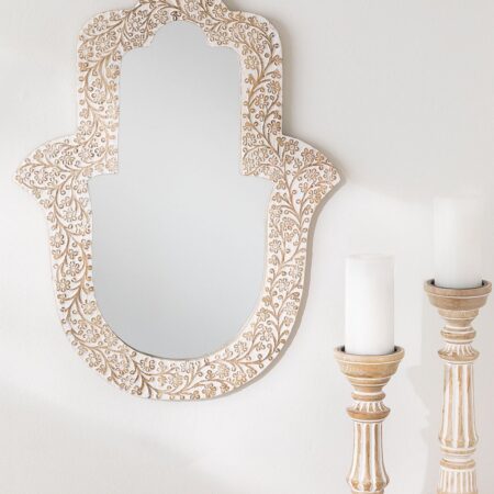 Specchio da parete in legno di mango Hamsa