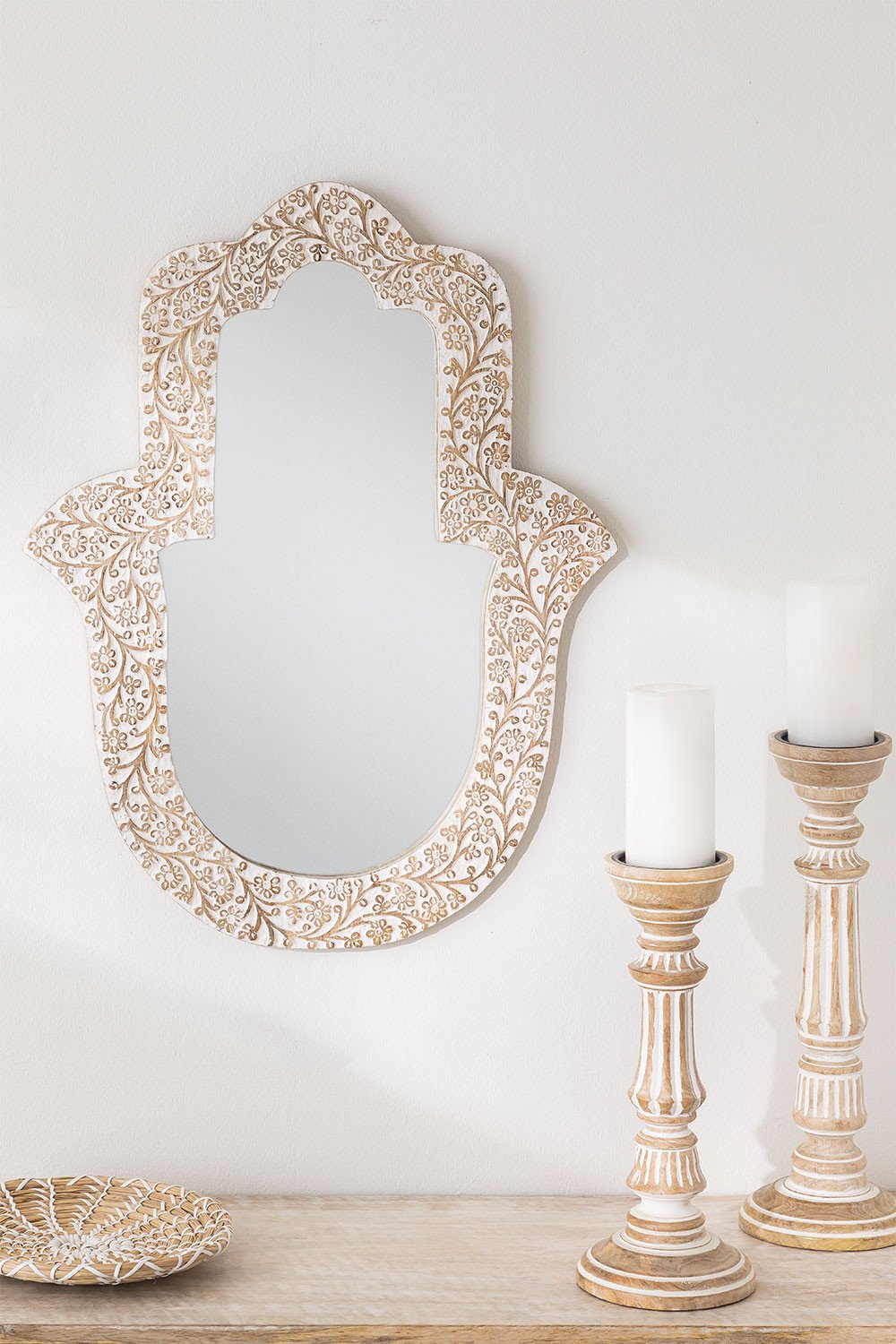 Specchio da parete in legno di mango Hamsa