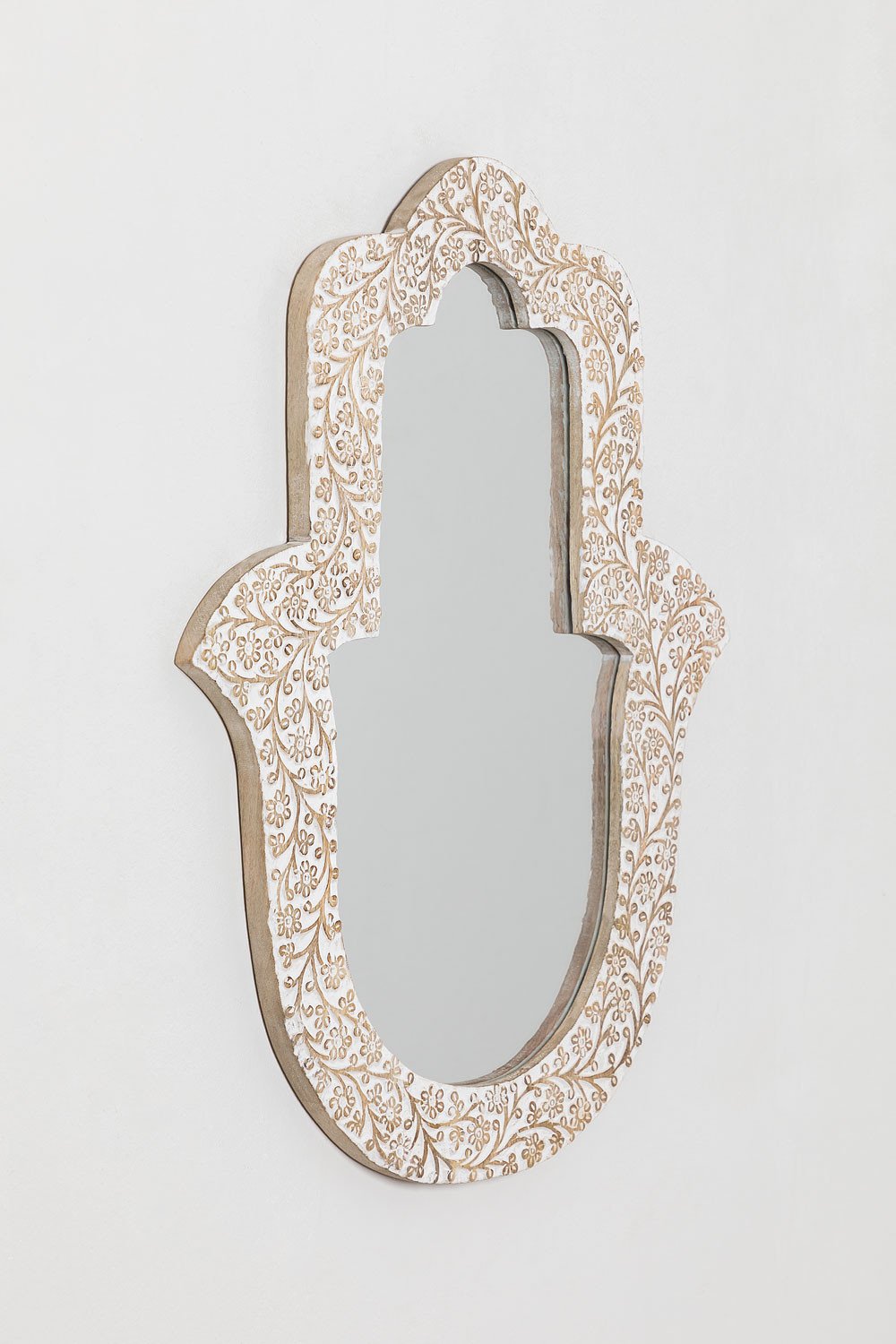 Specchio da parete in legno di mango Hamsa